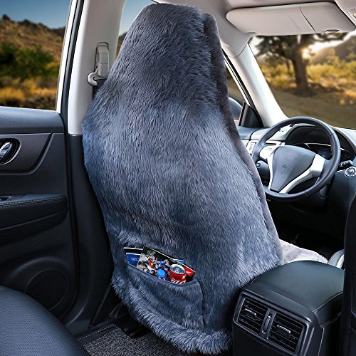 Leader Accessories 1pcs Auto Front High Back Genuine Sheepskin Seat Cover for Car,Truck,SUV Gray - Thumbnail 2