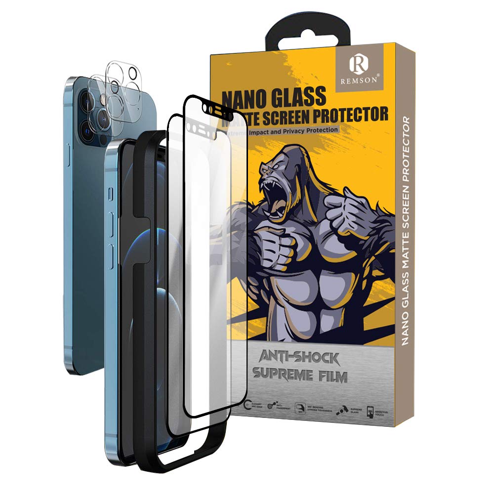 Remson Nano Matte Screen Protector, 4 in 1 Matte Screen Protector with Lens protector For Apple Iphone 12 Pro