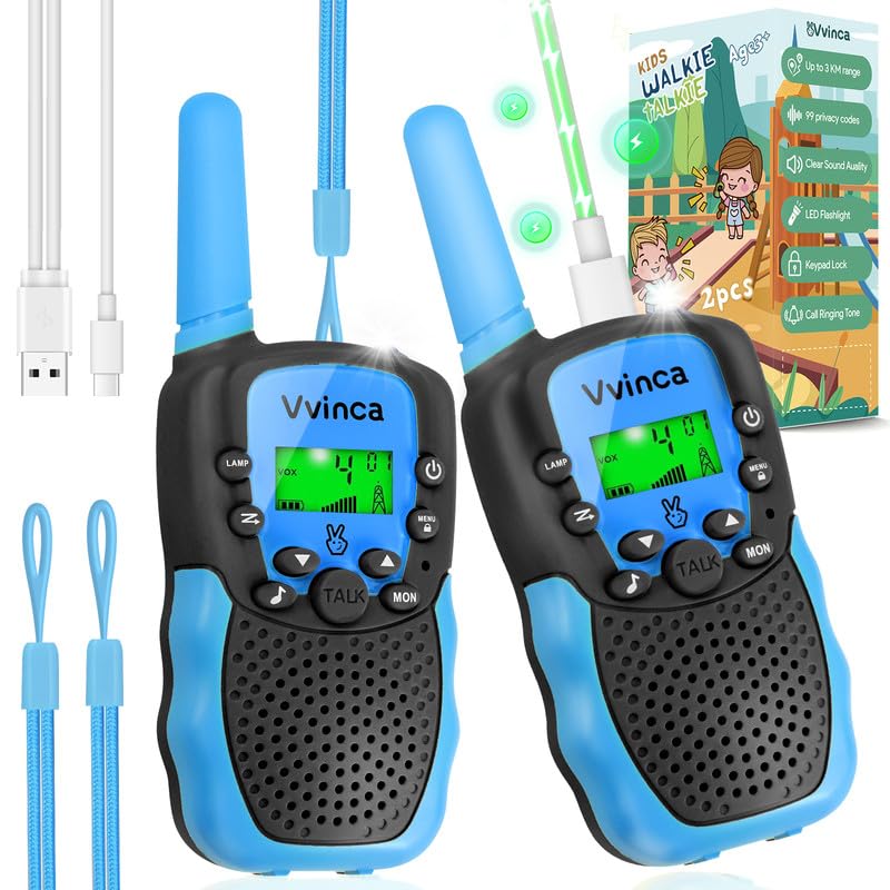 Photo 1 of Vvinca Walkie Talkies Toys for Ages 5-7, Rechargeable Walkie Talkie Gifts for 3-12 Year Old Boy Girl with Flashlight 22CH 2 Way Radio 3 Mile Long Range for Adventure Game Camping Outdoor Hiking