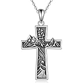 CUPENDA Mountain Necklace Sterling Silver Mountain Cross Pendant Vintage Necklace Cross Jewelry Gifts for Women Men