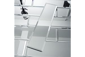 V-MOZZA Peel and Stick Mirror Tiles, 3" x 12" Self Adhesive Mirror Tiles Beveled Silver Glass Mosaic Tile for Kitchen Backsplash Bathroom Wall Pack of 24 Pcs