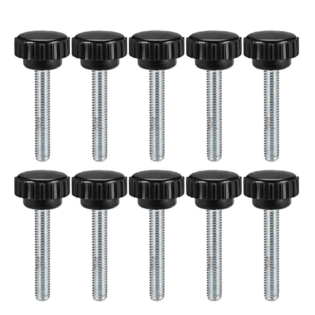 sourcing map M6 x 40mm Metric Male Thread Knurled Clamping Knobs Grip Thumb Screw on Type Hand Clamping Handle Bolt with Plastic Knobs Black 10 Pcs