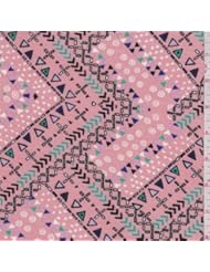 Art and Craft Supply: Pink Multi Block Print Rayon Jersey Knit, Fabric By the Yard - Fashion Fabrics Club