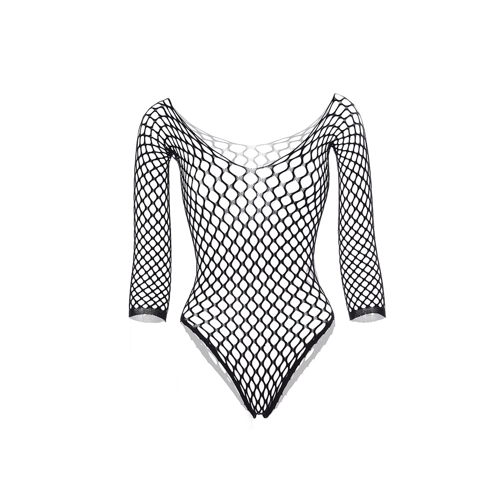 Sniff Rose Women's Fishnet Lingerie Mesh Cut-Out Bodycon Dress Hollow Out Bodysuits Full Slips Skirt Teddy Babydolls Chemise Sleepwear (Black4)