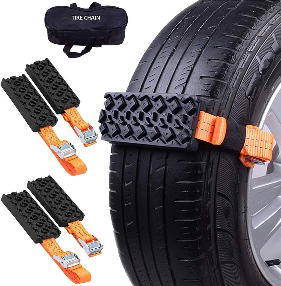 innozone Anti Skid Tire Blocks Snow Mud Sand Tire Chain Straps Traction Device for Trucks and SUVs with Carry Bag-Outdoor Car Self-Rescue Emergency Tool 4PCS
