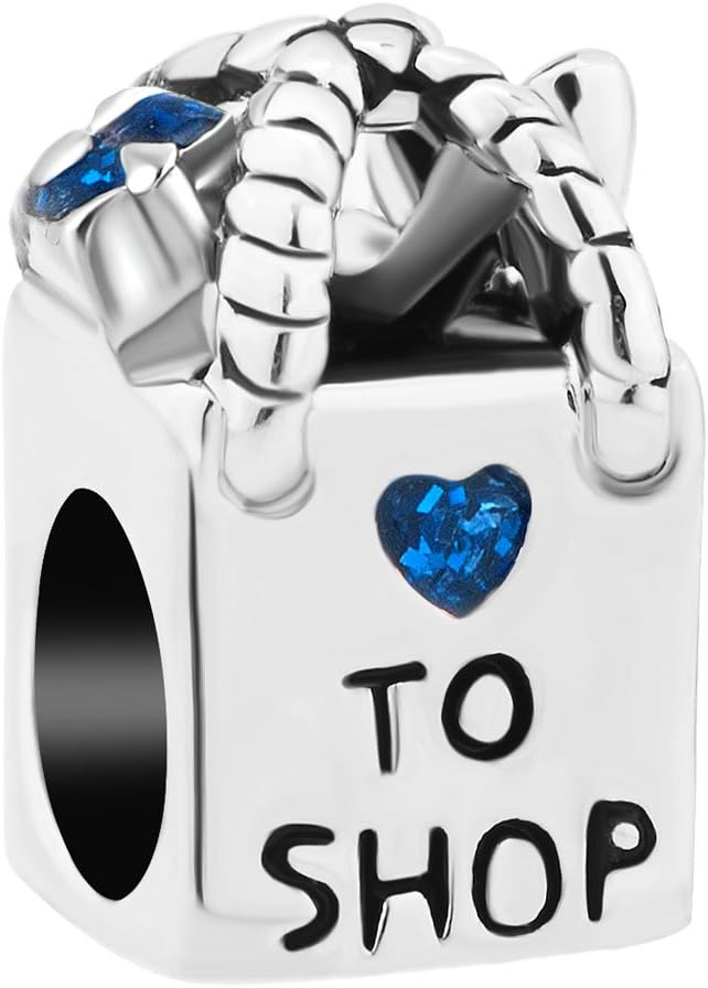Roy Lopez I Love Shopping to shop heart birthday Bead charms For Bracelet