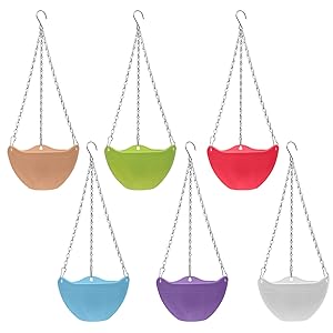 Livzing Flower Pot Hanging Basket with Hook Chain for Home Gardener Office Balcony Grower Planter - 6 Pack