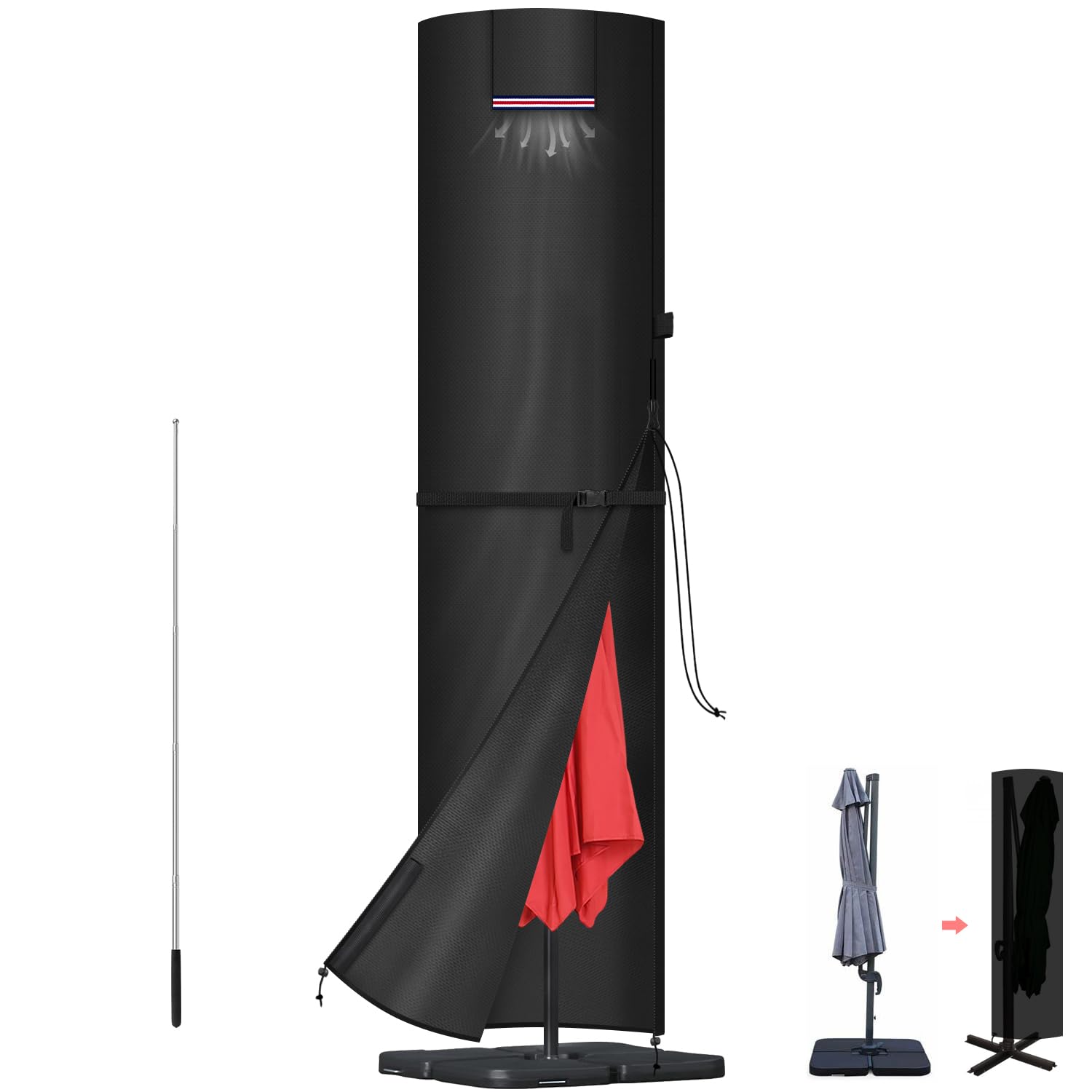 LAMUNI Parasol Cover Waterproof Garden Umbrella Cover with Rod, 420D Oxford Parasol Protective Cover for 4m 5m Outdoor Umbrella, Windproof Anti-UV Patio Parasol Umbrella Covers with Zip, 280x60/60cm