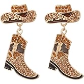 Handmade Rhinestone Western Cowboy Boots Dangle Earrings Colorful Crystal Cowboy Cowgirl Enamel Hat Rodeo Boot Earrings for Women Country Concert Dress Party Outfits Jewelry Gifts