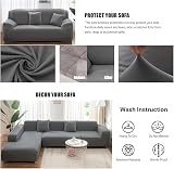 Teynewer 1-Piece Stretch Sofa Cover 4-Seater Grey Non-Slip Elastic Slipcover view 3