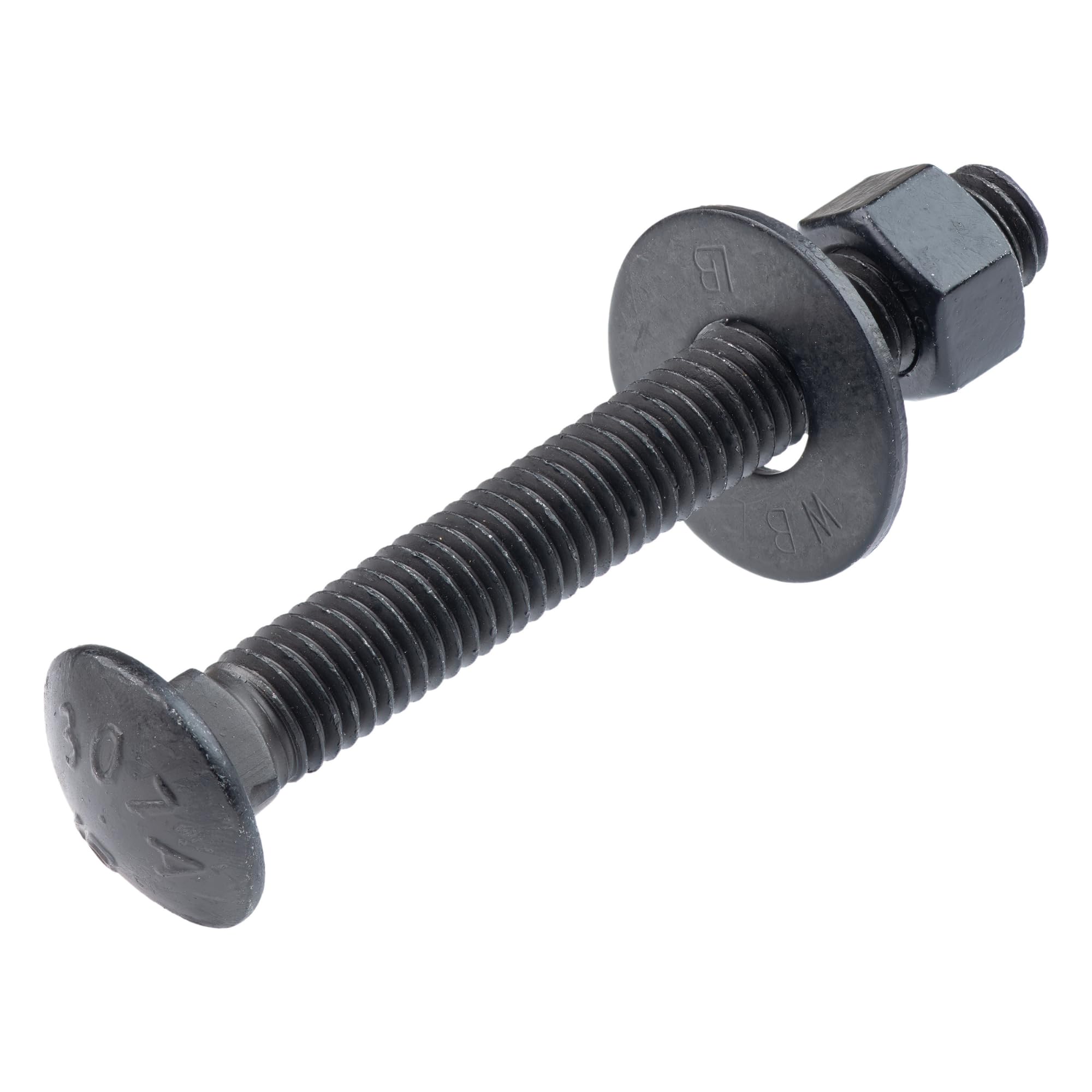 Photo 1 of 1/2 in. x 4 in. Black Carriage Bolt Kit Includes 12 Bolts, 12 Washers, and 12 Nuts, Ceramic Black Ruspert Coated for Exterior Use - 2X Rust Resistance of Galvanized by Makers Bolt