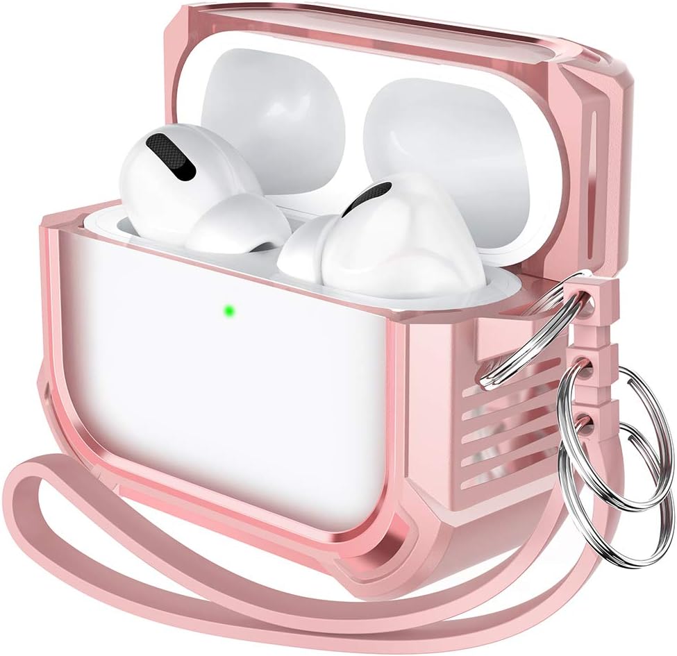 Dexnor Case for Airpods pro 360° Full-Body Rugged Clear Protective Non-slip Cover with Keychain Strap for Apple Airpod pro - Baby Pink