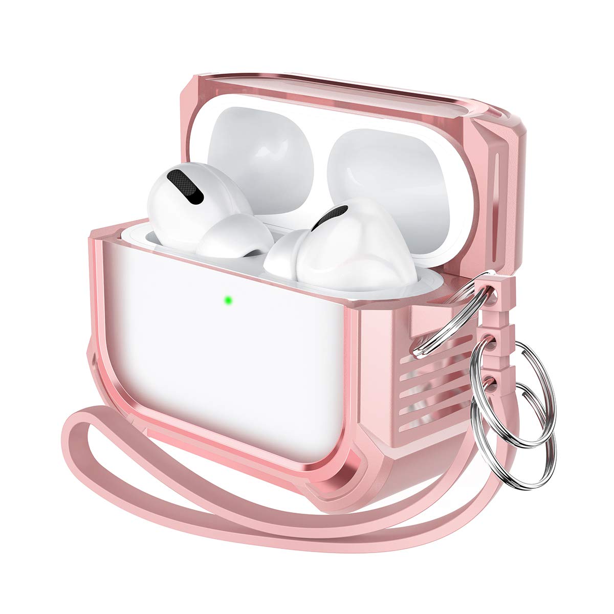 Dexnor Case for Airpods pro, 360° Full-Body Rugged Clear Protective Non-slip Cover with Keychain Strap for Apple Airpod pro - Baby Pink