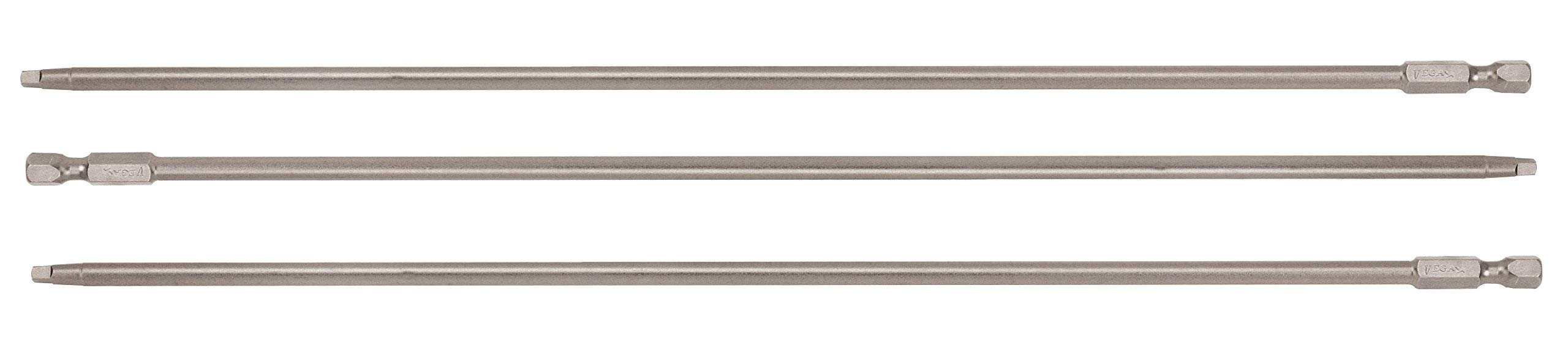 VEGA #2 Square Drive 12 Inch Extra Long Bits. Professional Grade SQ2 Robertson Square Bits. 1300R2A-3 (Pack of 3)
