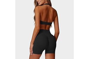 Workout Sets for Women 2 Piece seamless Halter Sports Bra Scrunch Butt Shorts Gym Yoga Outfits