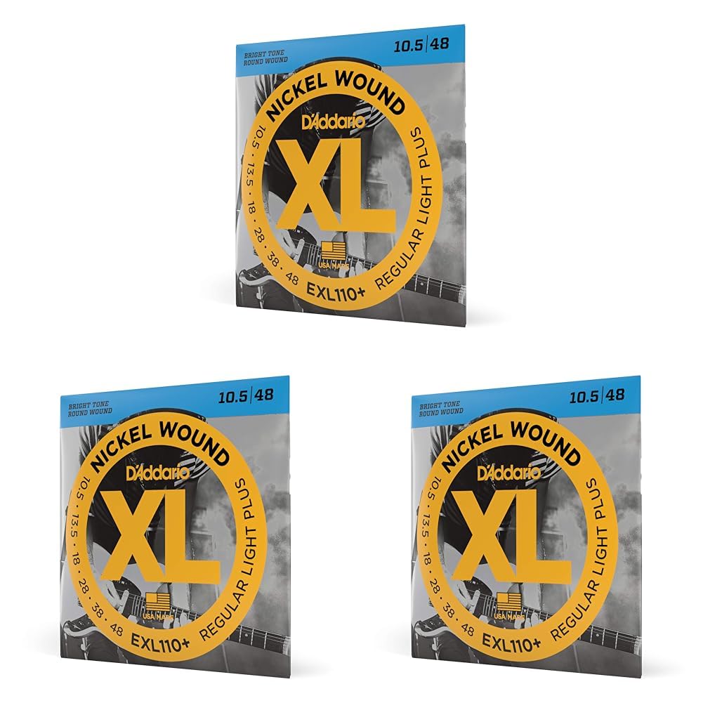 D'Addario Guitar Strings - XL Nickel Electric Guitar Strings - EXL110+ - Perfect Intonation, Consistent Feel, Reliable Durability - For 6 String Guitars - 10.5-48 Regular Light Plus (Pack of 3)
