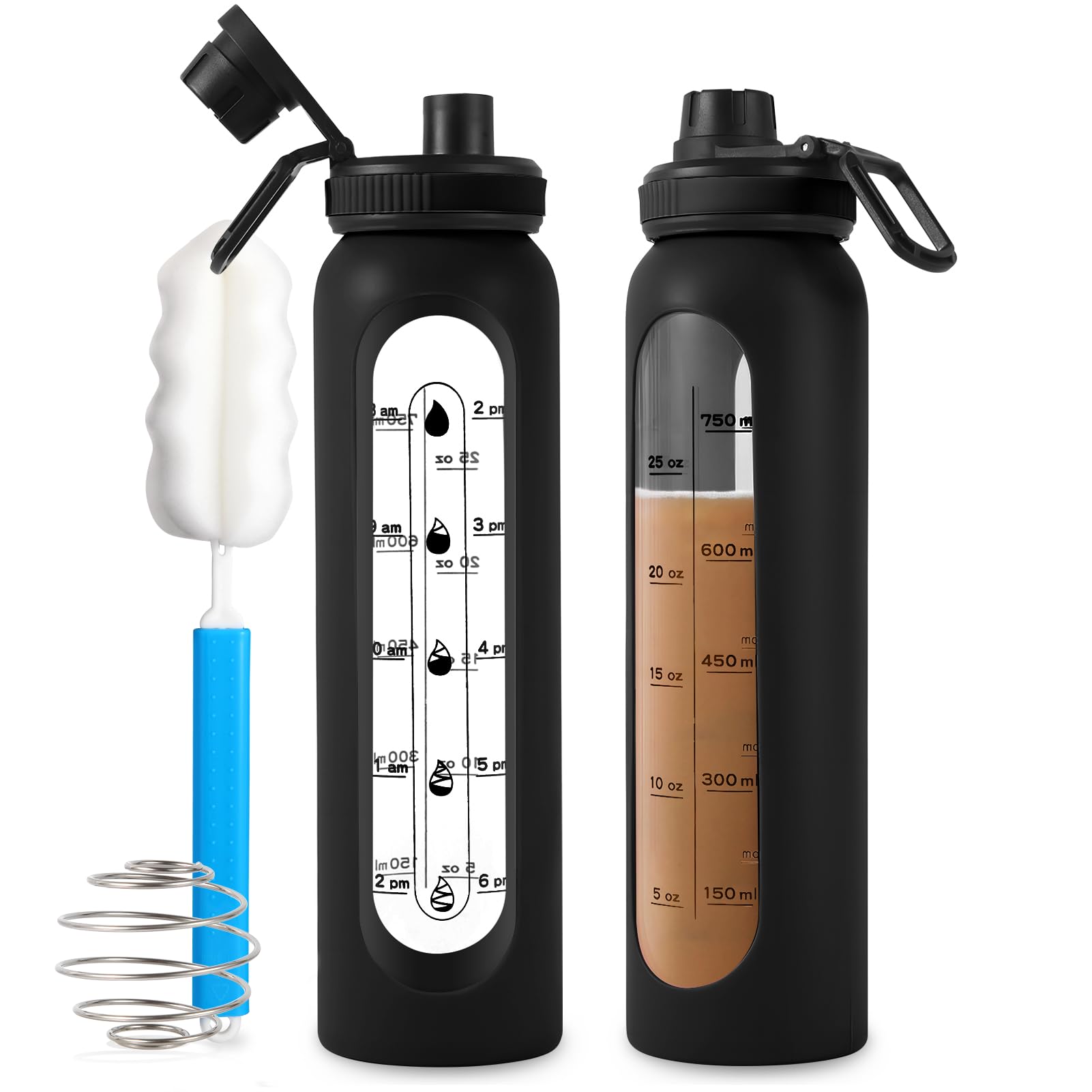 Photo 1 of RhythmFit Glass Shaker Bottle 34oz/1L Black Glass Protein Shaker Bottle With Shaker Ball Large Shaker Bottles for Protein Mixes Portable Powder Mixer Blender Water Bottle for Gym Workout Sports