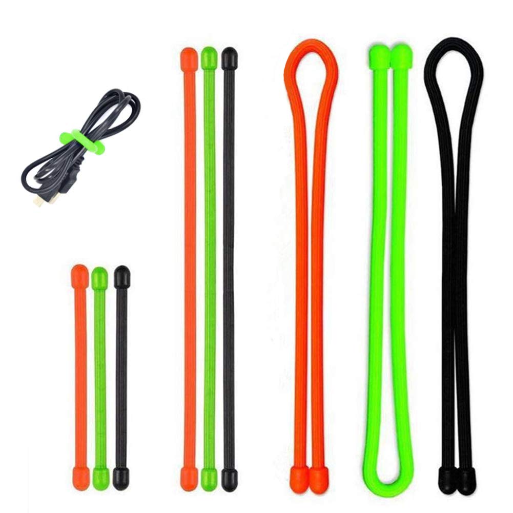Cable Tie, Reusable Rubber Twist Tie 3", 6", 12" Coloured Cable Straps Clips Rubber Straps Holder for Cord Management Cording Hanging (9 Pieces)
