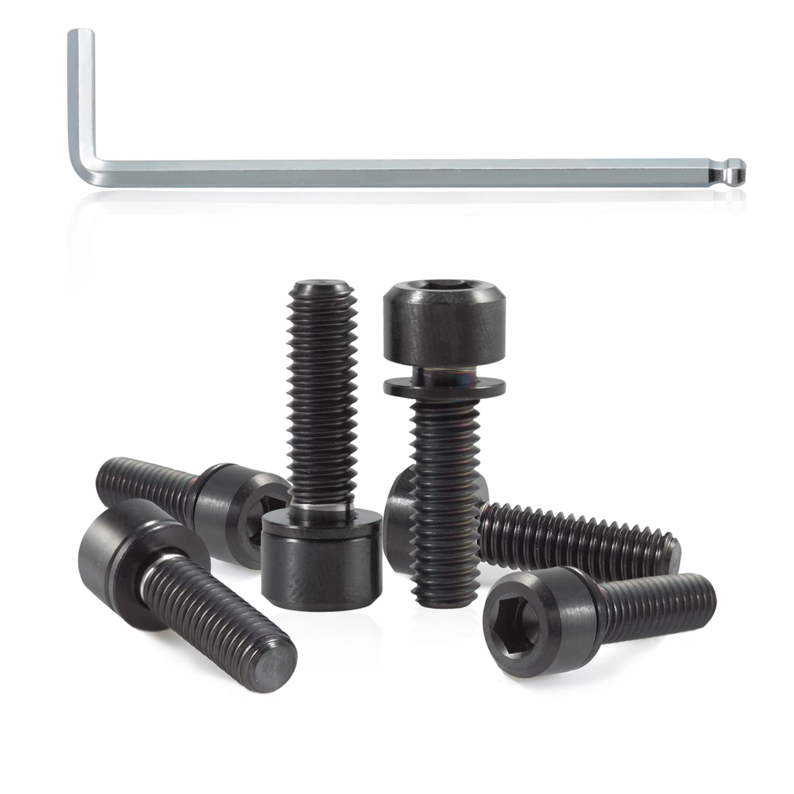 SPEEDWOX 6pcs Bicycle Stem Screw with Washers Set Titanium Alloy Bike Allen Hex Tapered Bolts Screw for MTB Road Bike Stem Parts,M6 x 20mm Black