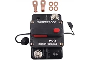 JACAWEEN 250 Amp Waterproof Circuit Breaker,with Manual Reset,12V-48V DC, for Car Marine Trolling Motors Boat ATV Manual Power Protect and Automotive Marine Boat Audio System Protection