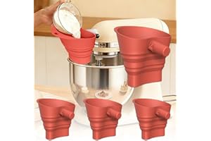 3 Pack Flour Funnel for Kitchen Aid Mixer, Food-Grade Silicone Foldable Funnel, Large-Capacity Stand Mixer Attachment, Dishwa