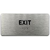 Exit Identification Sign - ADA Compliant Sign, Raised Icons, Raised Braille, Brushed Aluminum, TCO Inspection Certified (7"W 