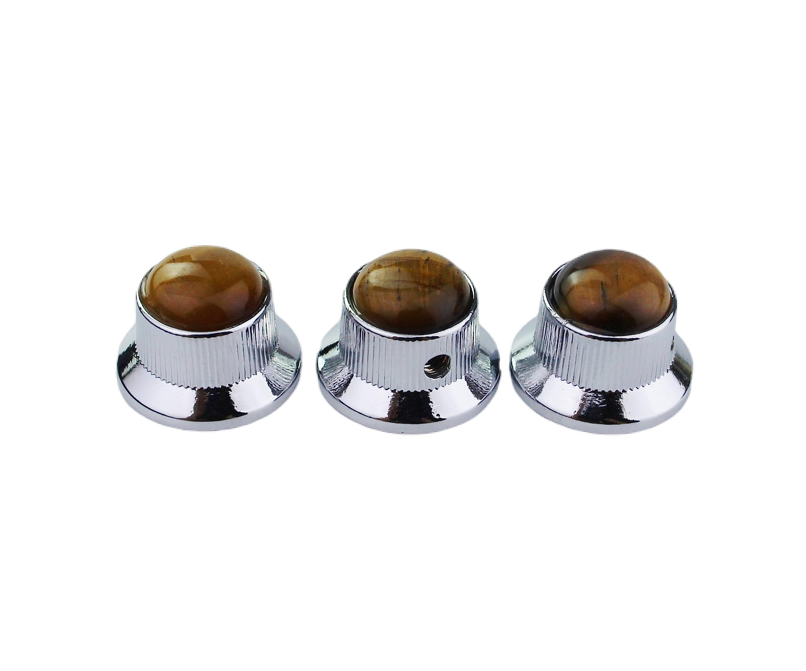Guyker Top Hat Guitar Bass Potentiometer Control Knobs with 6mm Dia. Shaft Pots - 3PCS Zinc alloy Bell Speed Tone Volume Knob Replacement Part, (Tiger-Eye Top, chrome)