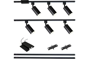 LRAEMXG 6-Light LED Track Lighting Kit with 6.6FT H Type Track Lighting Rails and Floating Canopy Connector, Modern Kitchen GU10 Track Lighting Fixtures Ceiling Spot Light, Black (No Bulbs)