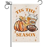 GPGHE Fall Garden Flag Football Pumpkin Leaves Double Sided Outside Vertical Rustic Autumn Seasonal Holiday Welcome Yard Decoration Lawn Outdoor Decor 12×18 Inch