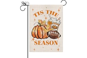 GPGHE Fall Garden Flag Football Pumpkin Leaves Double Sided Outside Vertical Rustic Autumn Seasonal Holiday Welcome Yard Decoration Lawn Outdoor Decor 12×18 Inch