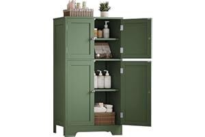 TEENFON Bathroom Floor Storage Cabinet, Freestanding Bathroom Cabinet with 4 Doors & 2 Adjustable Shelves, Cupboard, Floor Cabinets for Living Room, Entryway, Office, Forest Green