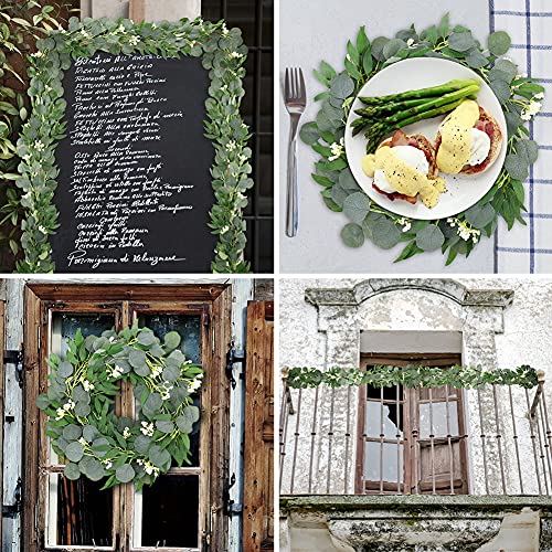 HAKACC Eucalyptus and Willow Leaves Garland ,Faux Eucalyptus Leaves Vine with White Berries for Wedding Home Table Decoration