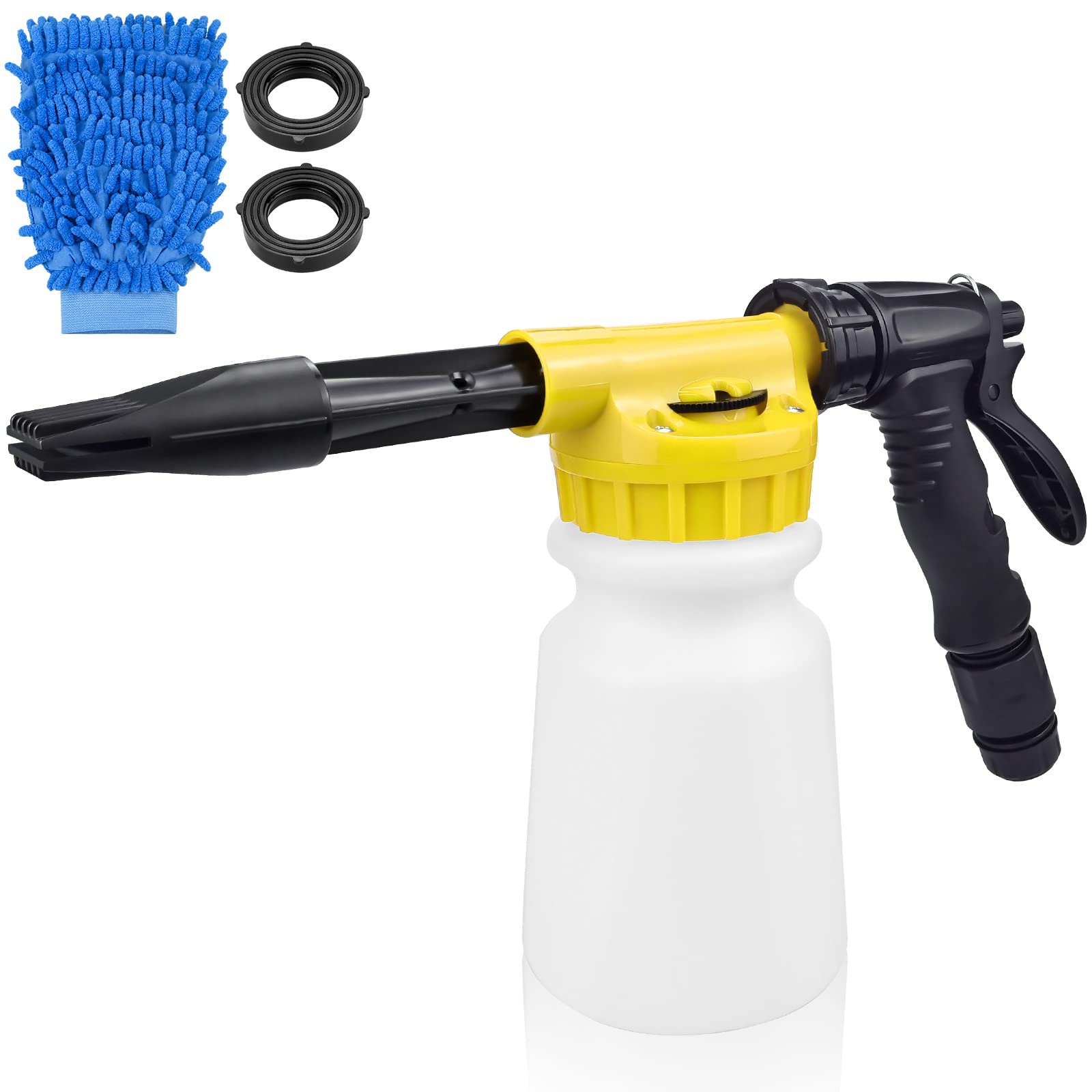 SIMDAO Snow Foam Gun, 1000ML High Pressure Lance for Hose Pipe, Adjustable Foam Density, for Cleaning Car, Garden Watering, Pet Bath, Clean Windows (Yellow)