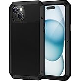 Lanhiem for iPhone 15 Metal Case, Heavy Duty Shockproof Tough Rugged Case with Built-in Glass Screen Protector, 360 Full Body DustProof Protective Cover for iPhone 15 6.1", Black