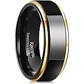 King Will 8mm Black Silver Mens Polished Tungsten Wedding Rings High Polish Surface Wedding Band Blue Silver Step Edge Comfort Fit