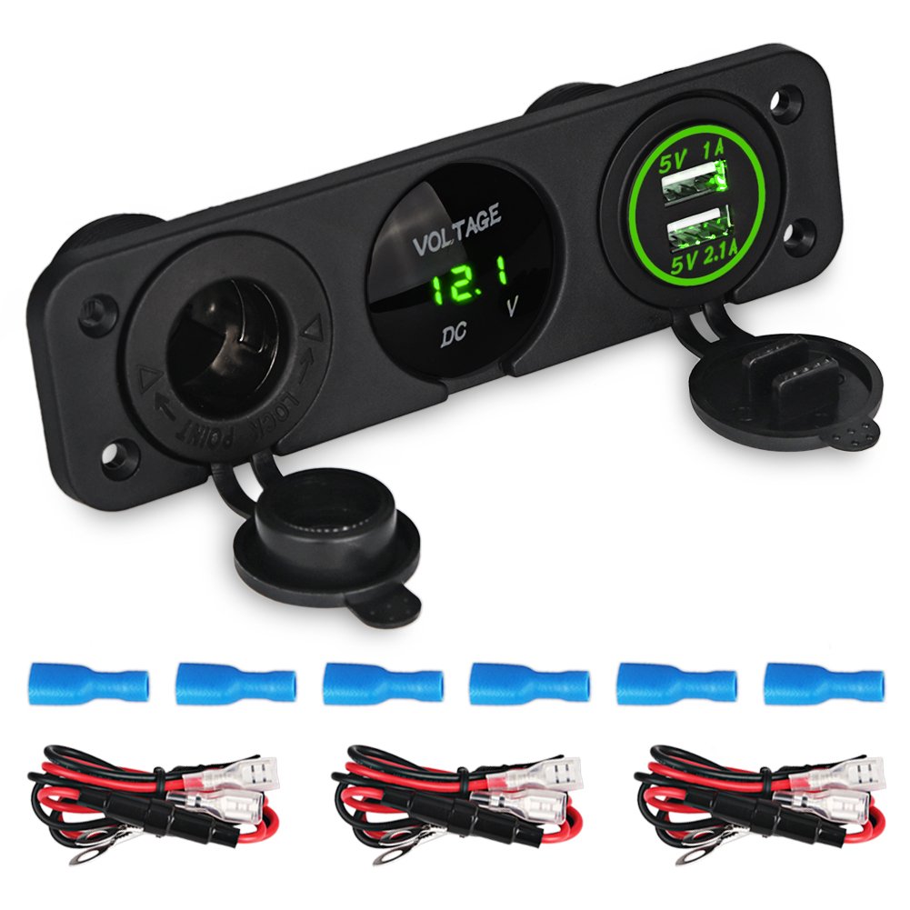 WATERWICH 2 3 4 Hole Marine Illuminated Toggle Rocker Switch Panel Waterproof Ignition Rocker Switch 12V-24V Volt Meter for RV Car Boat Trailer Vehicles Truck Yacht SUV (Two Hole Green)