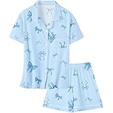 Umeyda Girls & Women Pajamas Set Soft Short Sleeve Pjs Set Button-Down Sleepwear Nightwear Loungewear