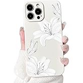 NITITOP Compatible with iPhone 13 Pro Max Case Cute Lily Flowers Floral Butterfly for Women Girls Slim Fit Soft TPU Bumper Silicone Shockproof Full Camera Protective Cover - White