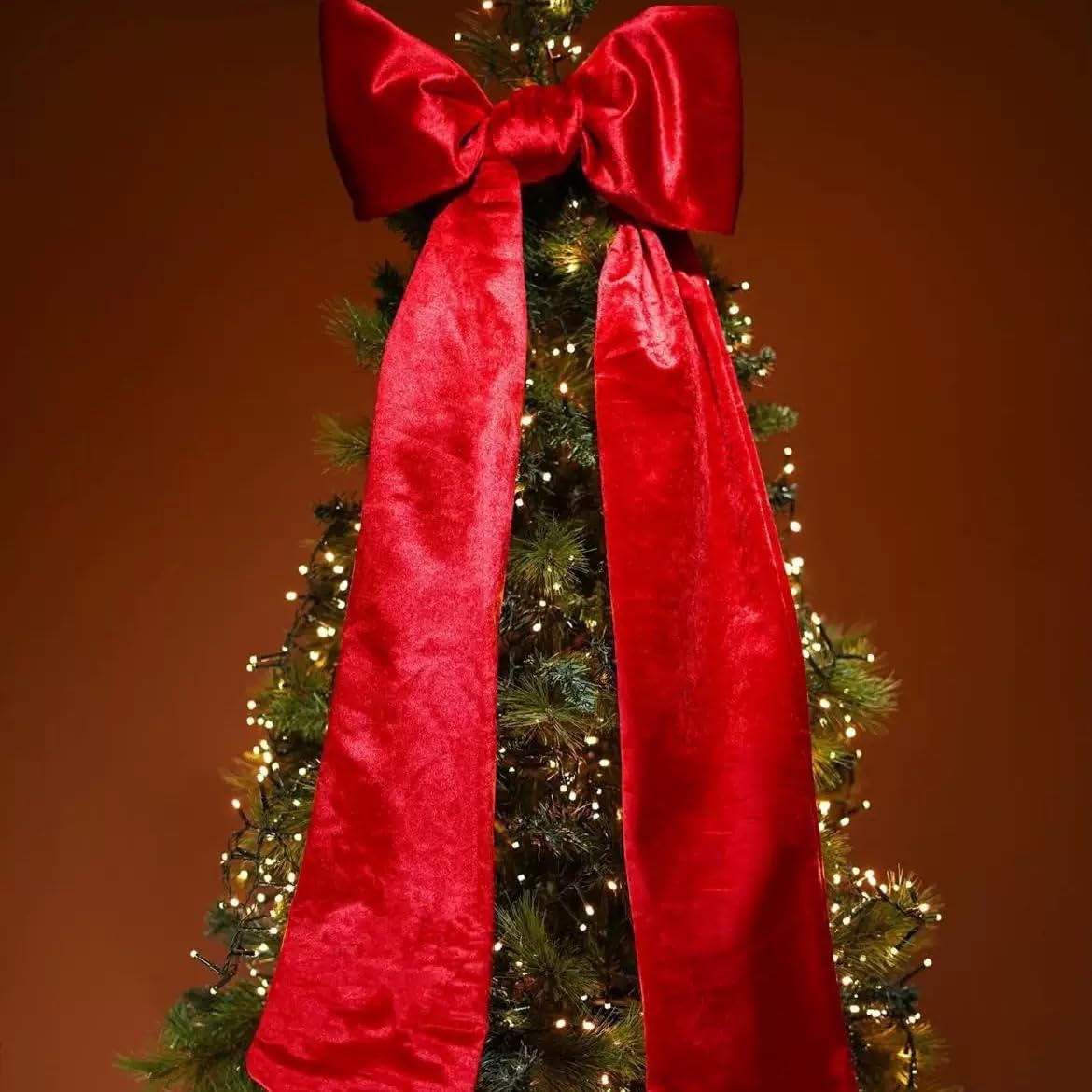 Photo 1 of 16 x 42 Inches Extra Large Christmas Satin Bows Christmas Tree Topper Decorations Xmas Tree Toppers Bows?Bows for Home Wreath Wall Backdrop Birthday Wedding Party Decorations(Red)