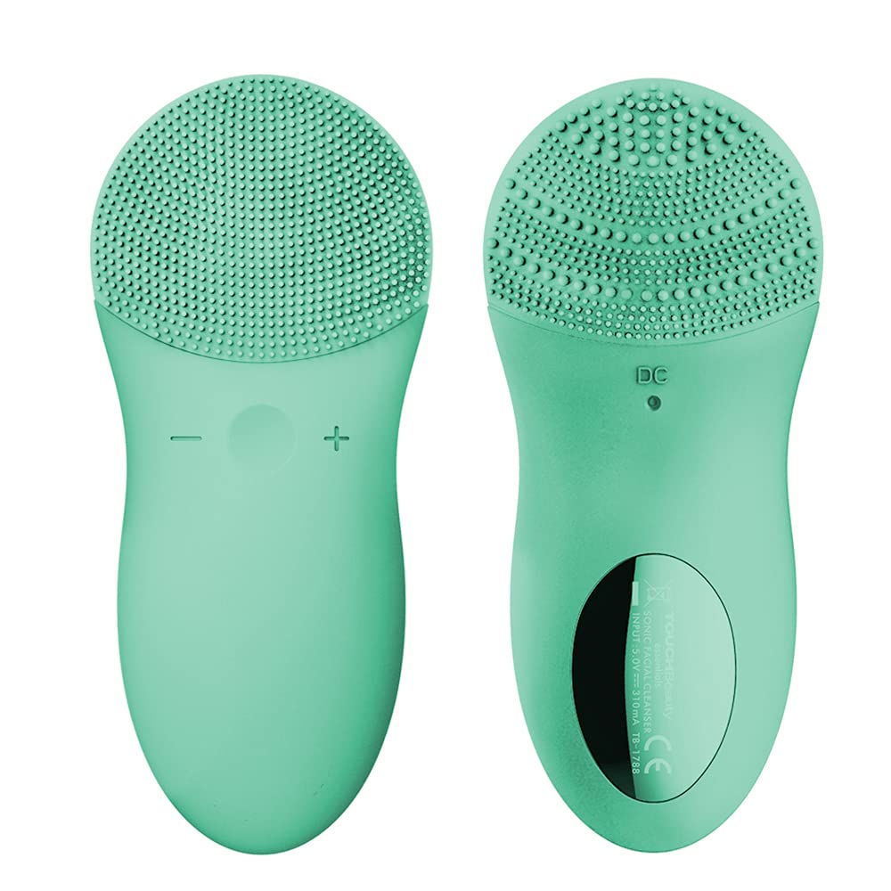 TOUCHBeauty Sonic Facial Cleansing Brush, Silicone Facial Cleansing Brush Waterproof Face Brush with USB Charging, Adjustment 90s Timing Setting for Deep Cleansing Gentle Exfoliator, Mint Green
