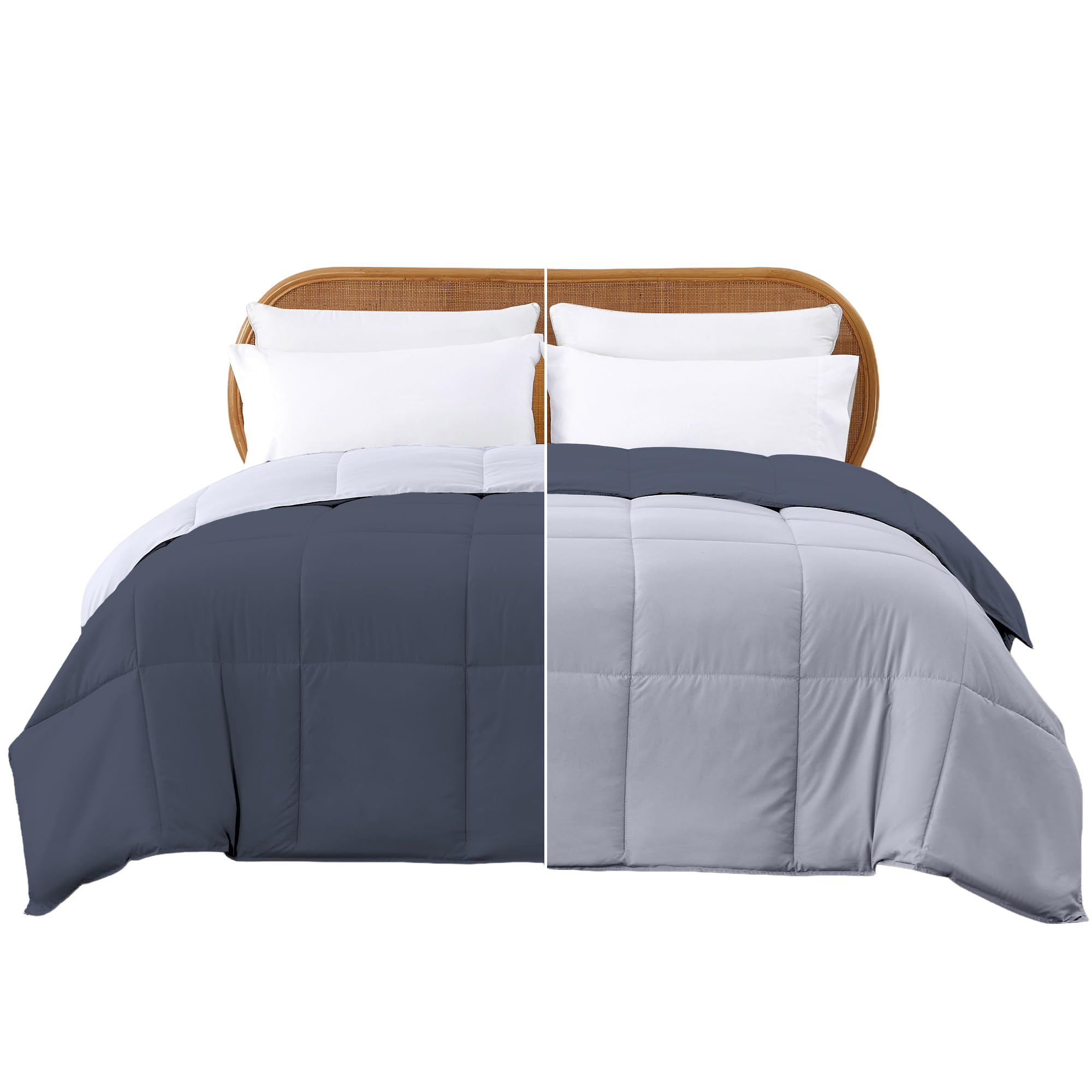 Modern Threads Down Alternative Reversible Comforter Denim/Cloud Blue King Image Modern Threads Down Alternative Reversible Comforter Denim/Cloud Blue King Image