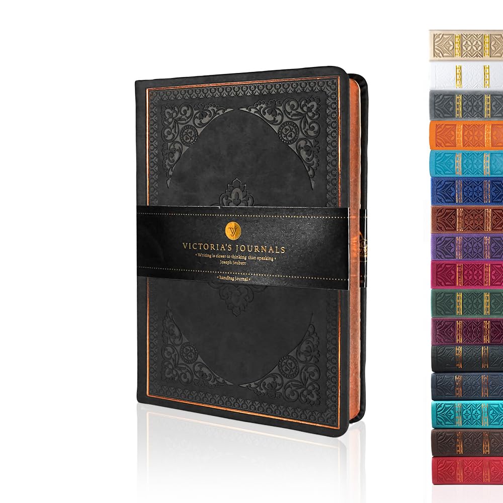 VICTORIA'S JOURNALS Leatherette Vintage Journal Hard Cover Lined Notebook Old Looking Travel Pocket Diary, Mini B6 Size 6.5'' x 4.7''