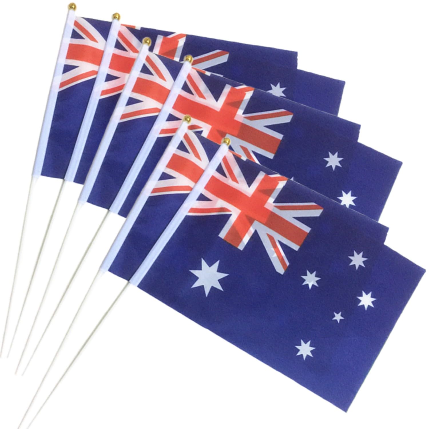 50 Packs Australia Flags Hand-hold Mini Small Hand-waved of Australian Flag With Plastic Sticks Party Parade Celebration Sports Football Game School Events Festival Outdoor Decoration — image 1