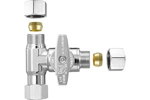 HIPPOHOSE Tee Stop Valve (3/8" x 3/8" x 3/8") - Lead-Free T-Valve for Faucets, Dishwashers, Refrigerators, Icemakers, RO Water Filters, Toilets, Bidets - Threaded 1/4 Turn Brass T-Connector Valves