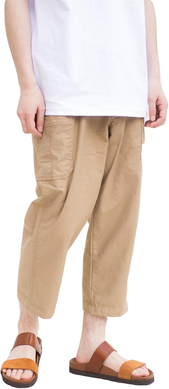Amazon Grand Global メンズ カーゴパンツ バックサテン アンクル パンツ ストレッチ リラックス テーパード ワークパンツ イージーパンツ ベージュ 38 ミディアムパンツ 通販