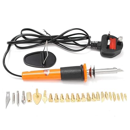 SLB Works 30W Pyrography Tool Wood Burning Carft Wood Burning Pen with 24 Tips + Stand
