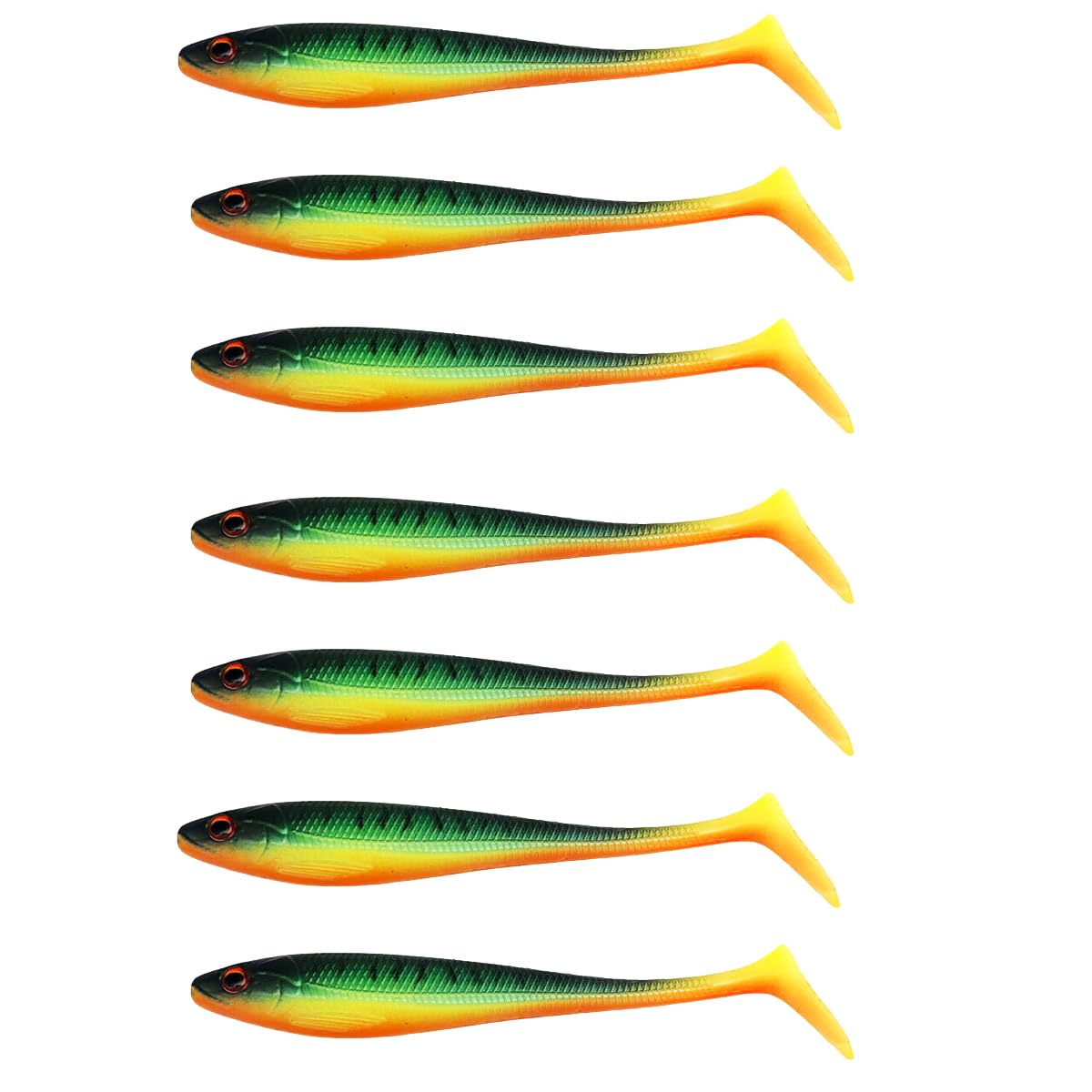 FOLANDO 7pcs Paddle Tail Fishing Lure Kit - Soft Plastic Baits for Saltwater Trout & Redfish - 10cm Green