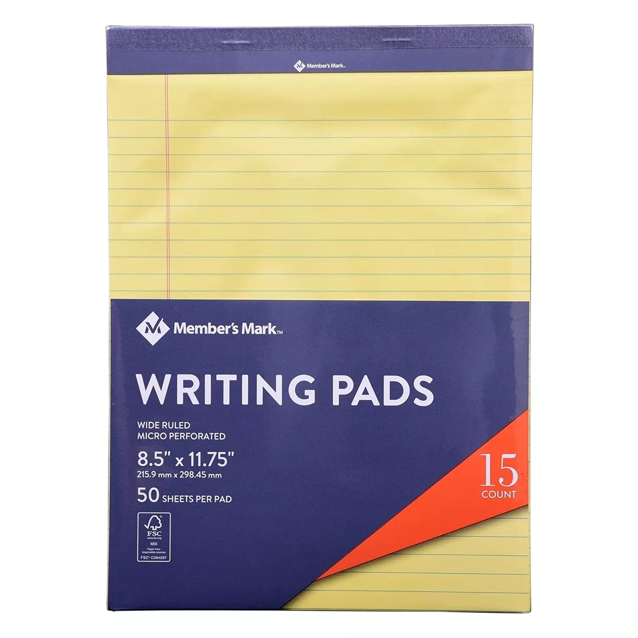 Members Mark Authorized Writing Pad – Perforated Canary 15-Pack