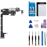 CYKJGS for iPhone 11 Pro Max Charging Port Replacement OEM Headphone Port | White USB Charge Dock Connector Microphone Antenna Ribbon Cable with Full Repair Tools Kit Magnetic Pads A2161 A2218 A2220