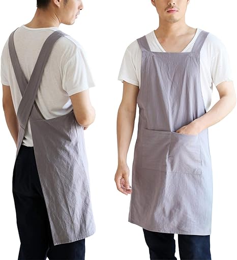 Amazon エプロン カフェエプロン 動きやすい 仕事用 家庭用コットンとリネンの3色 男女兼用 グレー2 エプロン オンライン通販